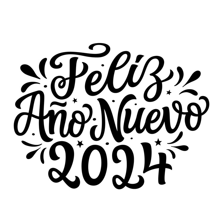 Vetor feliz ano novo 2024 em espanhol letras à mão