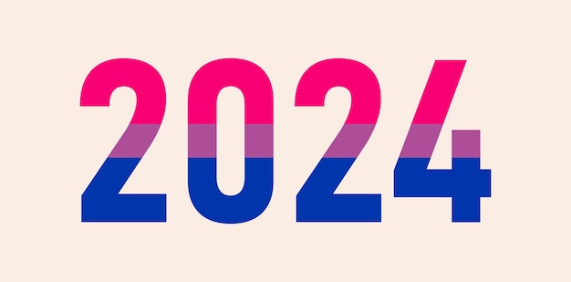 Feliz ano novo 2024 lgbtq 2024 mês do orgulho com as cores da bandeira bissexual símbolo vetorial de apoio ao mês do orgulho