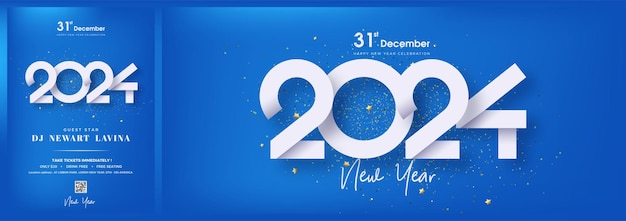 Vetor feliz ano novo 2024 limpo com números brancos em um belo fundo azul o design vetorial de 2024 é luxuoso e elegante