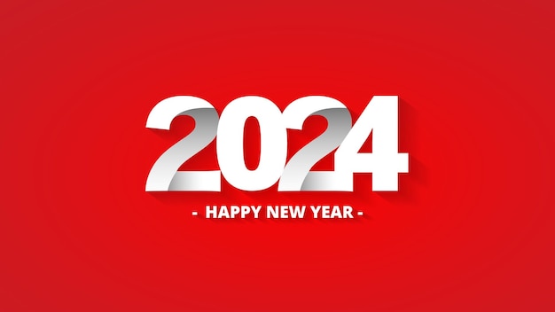 Vetor feliz ano novo 2024 vetor de design de texto vermelho e branco