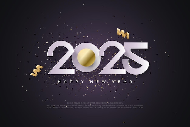 Feliz ano novo 2025 com números brancos e luxo e toque dourado brilhante design premium 2025 para modelo de cartaz de calendário ou design de cartaz