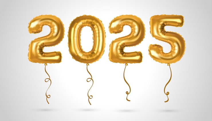 Vetor feliz ano novo 2025 decoração festiva realista número elegante para celebrar a festa 2025