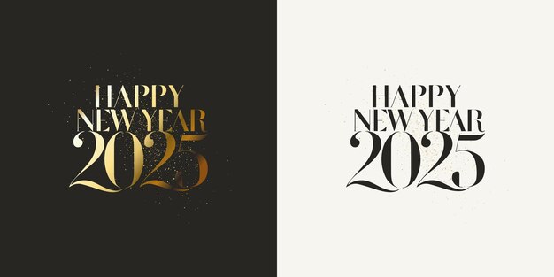 Feliz ano novo 2025 design com números dourados e pretos luxuoso e elegante vetor premium único e design limpo
