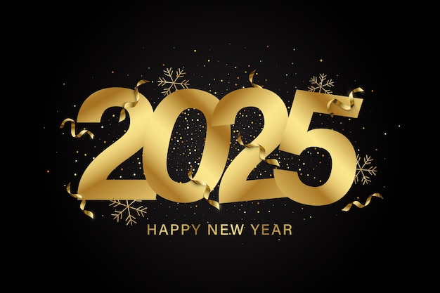 Vetor feliz ano novo 2025 fundo de luxo dourado