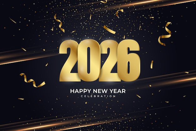 Feliz Ano Novo 2026 celebração com fundo de luxo dourado