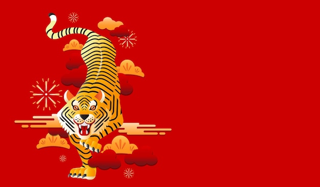 Feliz ano novo, ano novo chinês, 2022, ano do tigre, personagem de desenho animado, tigre real, design plano