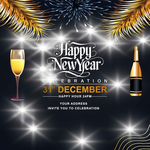 Feliz Ano Novo Celebração de Festa Poster Cover Vector Template