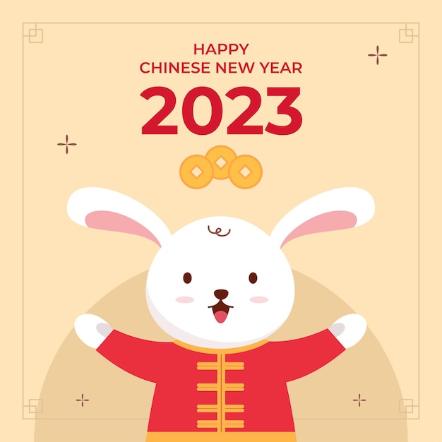 Feliz ano novo chinês 2023 mídia social pós ano do coelho