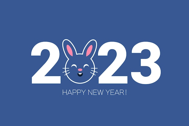 Feliz ano novo chinês 2023 zodiac rabbit assina ano do coelho coelhinho fofo tempo de natal bandeira azul feriado de inverno