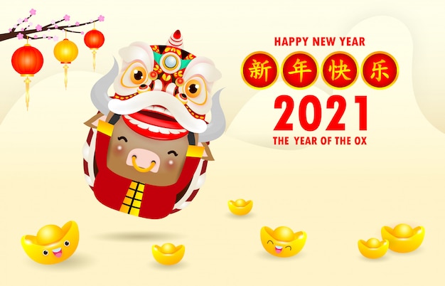 Feliz ano novo chinês, do zodíaco boi
