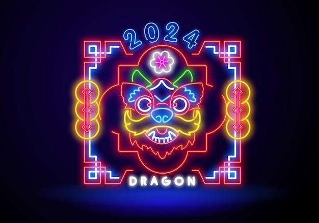 Feliz ano novo chinês emblema de sinal de neon símbolo um banner brilhante um sinal de noite brilhante no estilo neon ce