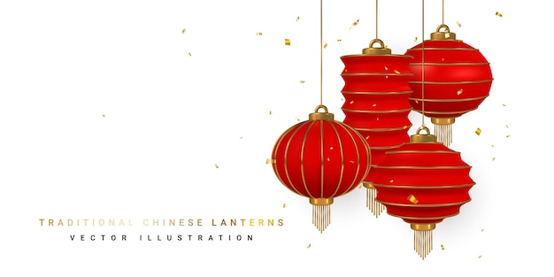 Feliz ano novo chinês. festivais chineses brilham lanternas. elementos tradicionais asiáticos. ilustração vetorial