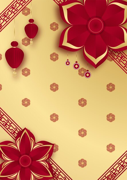 Vetor feliz ano novo chinês fundo de design chinês de ouro vermelho