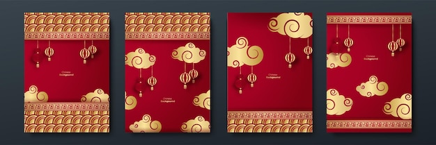 Feliz ano novo chinês fundo de design chinês de ouro vermelho