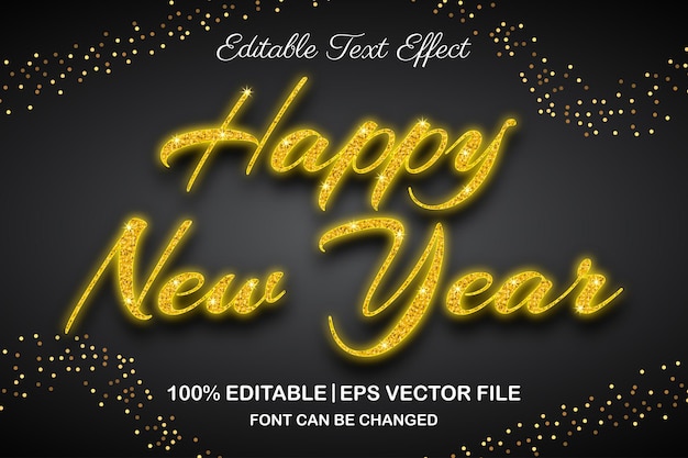 Vetor feliz ano novo com efeito de texto editável estilo 3d