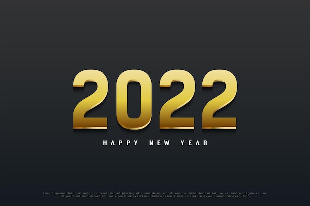 Feliz ano novo de 2022 com ilustração de números 3D dourados