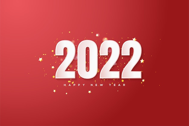 Feliz ano novo de 2022 com números brancos em negrito em um fundo vermelho