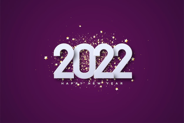Feliz ano novo de 2022 com números brancos em um luxuoso glitter dourado