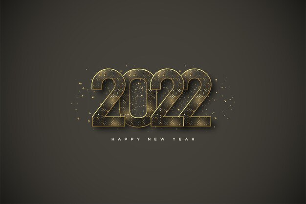 Feliz ano novo de 2022 com números brilhantes em um fundo preto