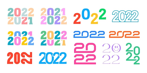 Feliz ano novo de 2022 logo tipográfico design de vetor de sinais