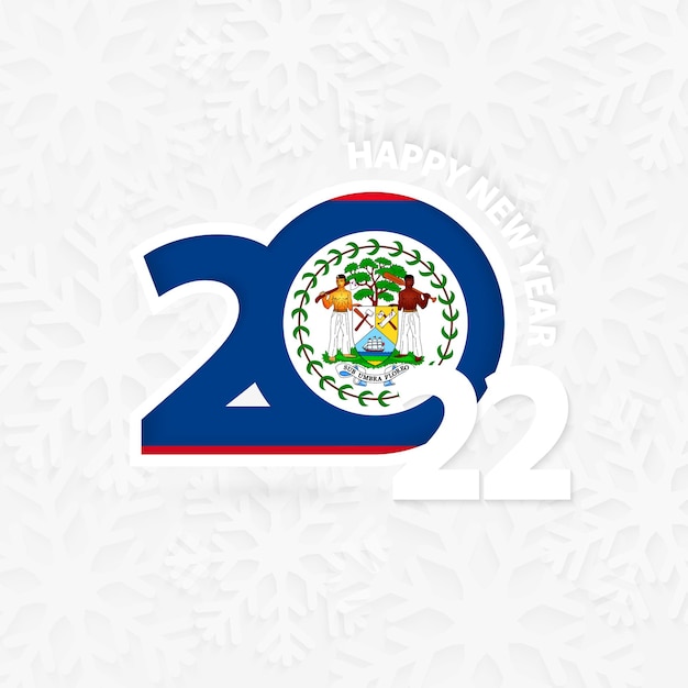 Feliz ano novo de 2022 para belize em fundo de floco de neve.