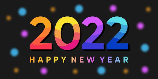 Feliz ano novo de inscrição 2022 em fundo com luzes coloridas de bokeh. Vector Premium