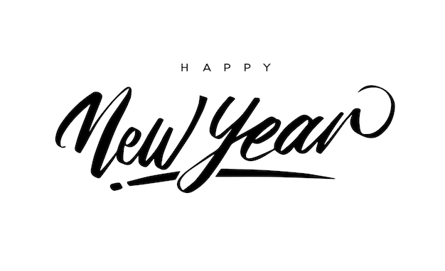 Vetor feliz ano novo design de texto ilustração vetorial de saudação com letras escritas à mão