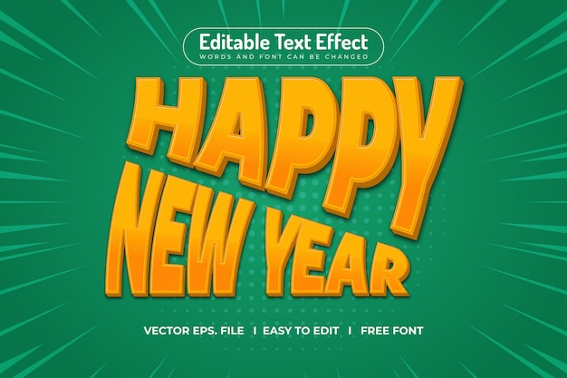 Vetor feliz ano novo, efeitos de texto 3d editáveis