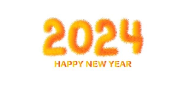 Feliz ano novo flamejante e queimando efeito de design vetorial de texto para a celebração do ano 2024