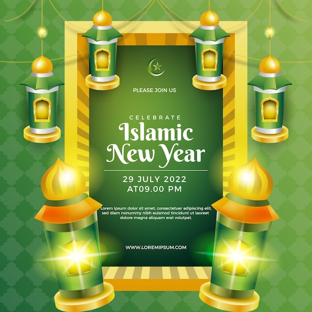 Feliz ano novo islâmico design de cartaz moderno