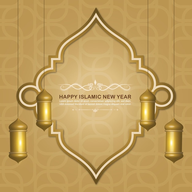 Feliz ano novo islâmico design de modelo de cartão de ouro