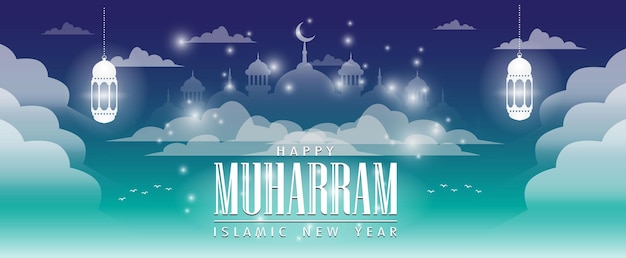 Feliz ano novo islâmico muharram design com fundo do céu para bannerr