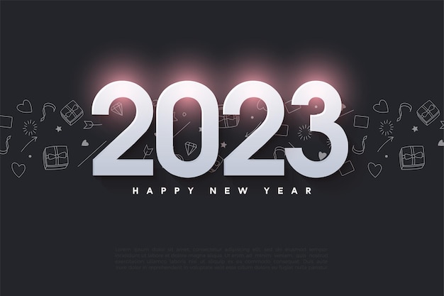 Feliz ano novo logotipo 2023 com efeito de luz em cada número.