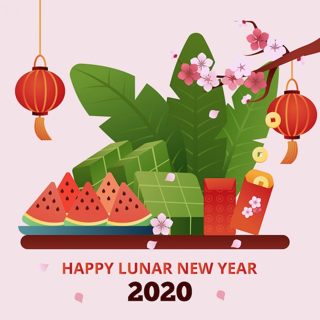 Feliz ano novo lunar 2020 cartão