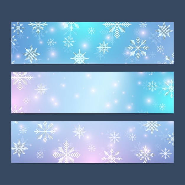 Feliz ano novo moderno conjunto de banners de vetor. fundo de natal. modelos de design com flocos de neve. superfície dos cartões de convite.