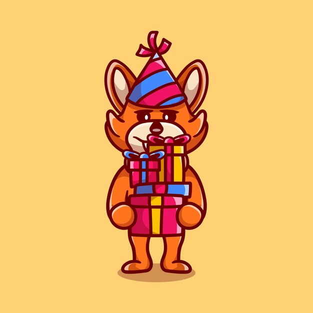 Feliz ano novo, raposa traz uma pilha de presentes