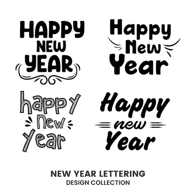 Feliz ano novo sinais de tipografia coleção de composições de letras vetoriais