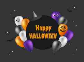 Vetor feliz banner de halloween ou fundo de convite de festa com lanterna e balão assustadores