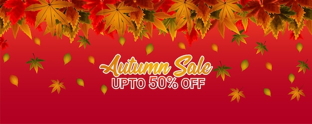 Feliz banner de venda de outono com folhas de outono criativas