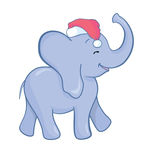 Feliz bebê dos desenhos animados do elefante papai noel celebrando o natal com um chapéu vermelho de papai noel na cabeça