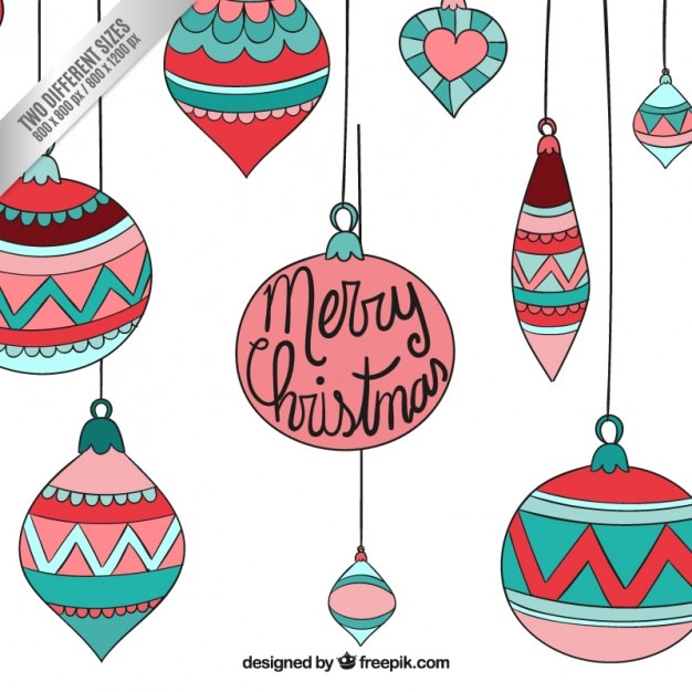 Feliz bolas de natal fundo em estilo esboçado