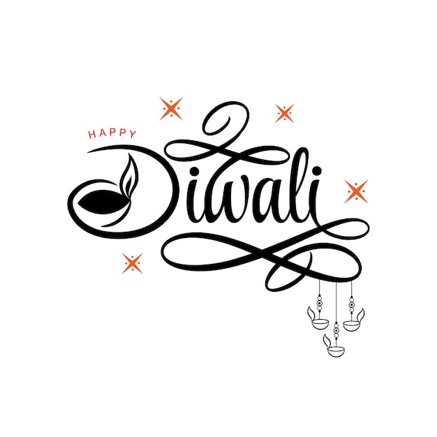 Feliz caligrafia inglesa diwali com ornamentos de decoração