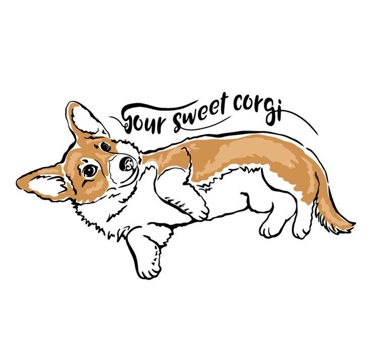 Vetor feliz cão brincalhão corgi letras texto seu doce corgi closeup clip art pintura à mão