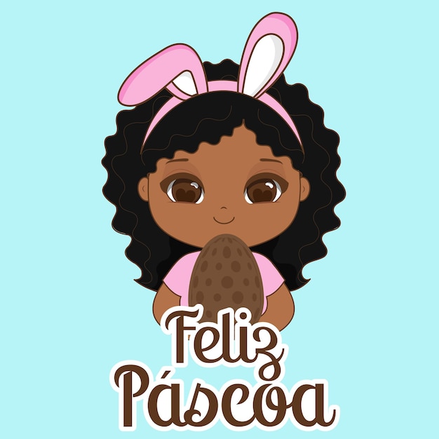 Feliz cartão de Páscoa, mascote da Kawaii, Vector.