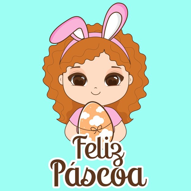 Feliz cartão de Páscoa, mascote da Kawaii, Vector.