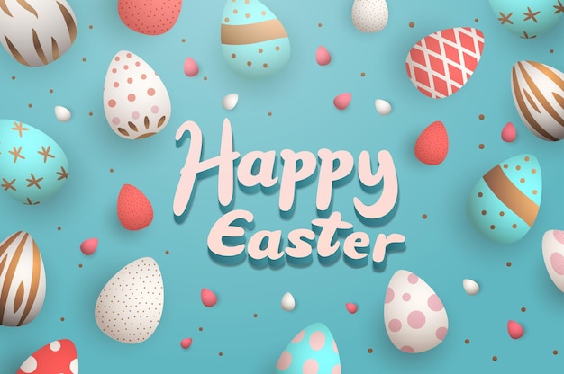 Feliz cartão de saudação de Páscoa com ovos em cores pastel cartão de celebração de férias de primavera horizontal