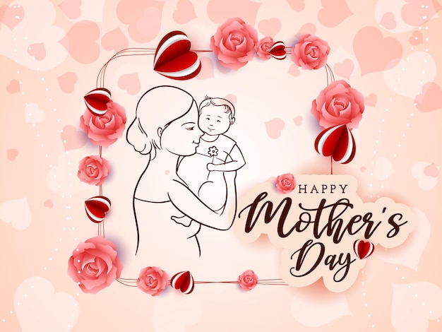 Feliz celebração do Dia da Mãe. Desenho de cartão de saudação adorável.