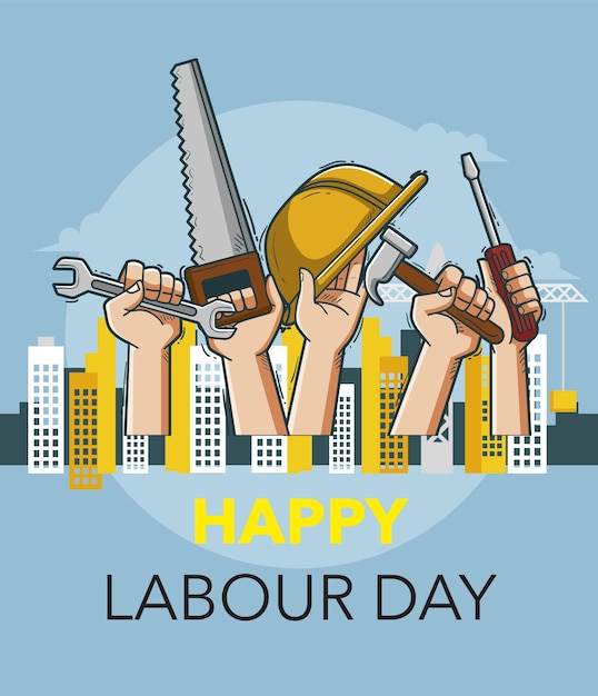 Feliz celebração do Dia do Trabalhador com ferramentas de construção
