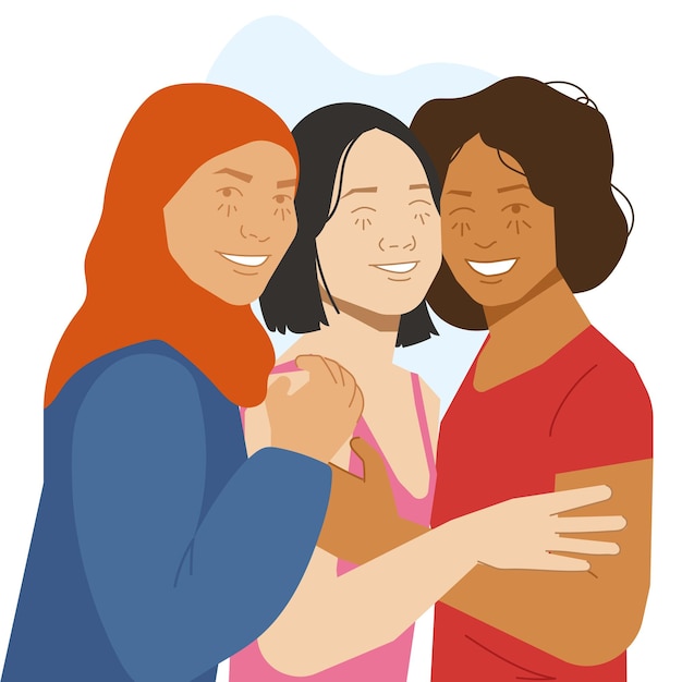 Vetor feliz confiança mulheres e diversidade juntos inflat ilustração