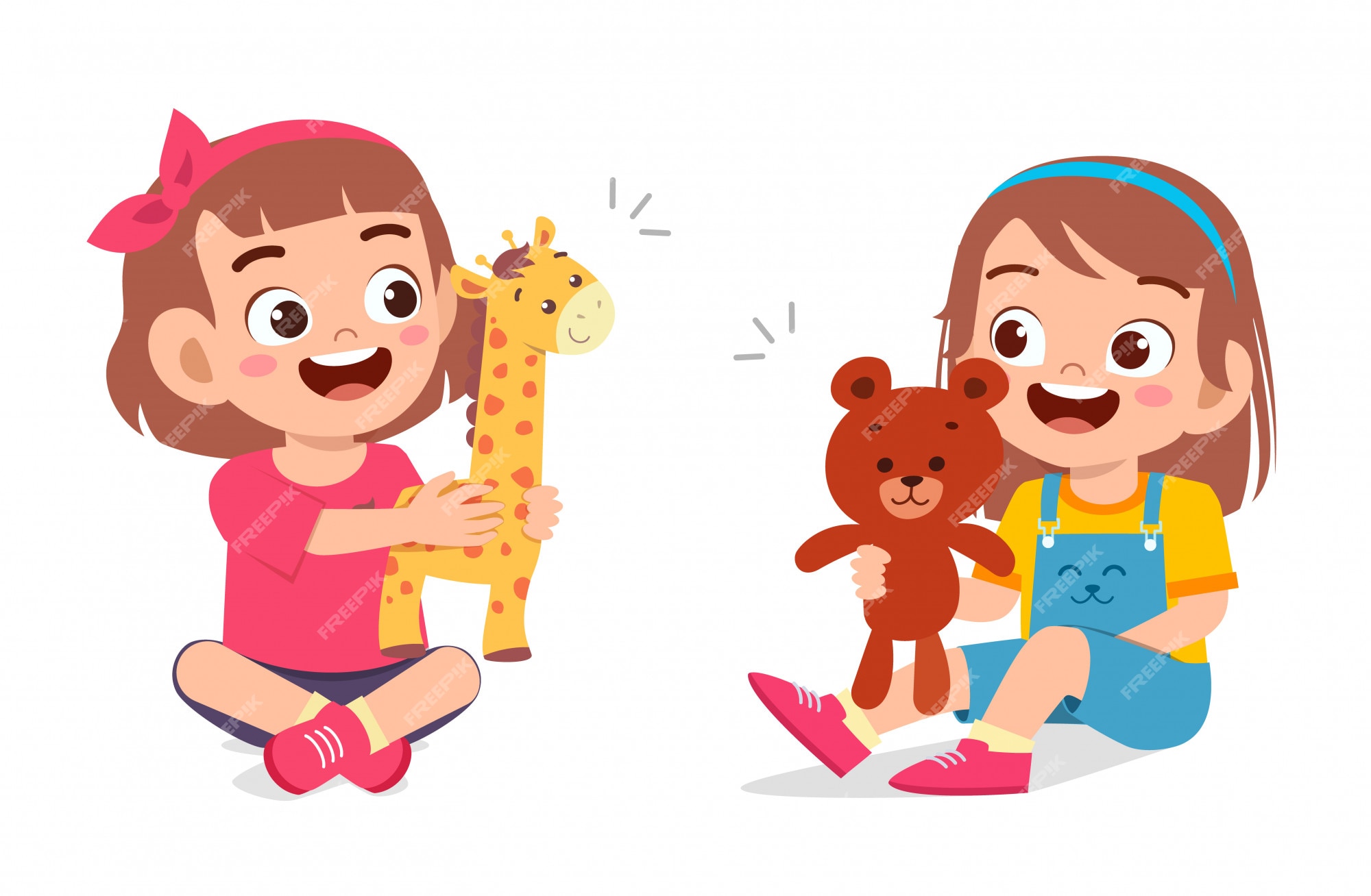Crianças menina brincar com bonecas. Ilustração de desenho animado plano  vetorial imagem vetorial de prettyvectors© 123959044